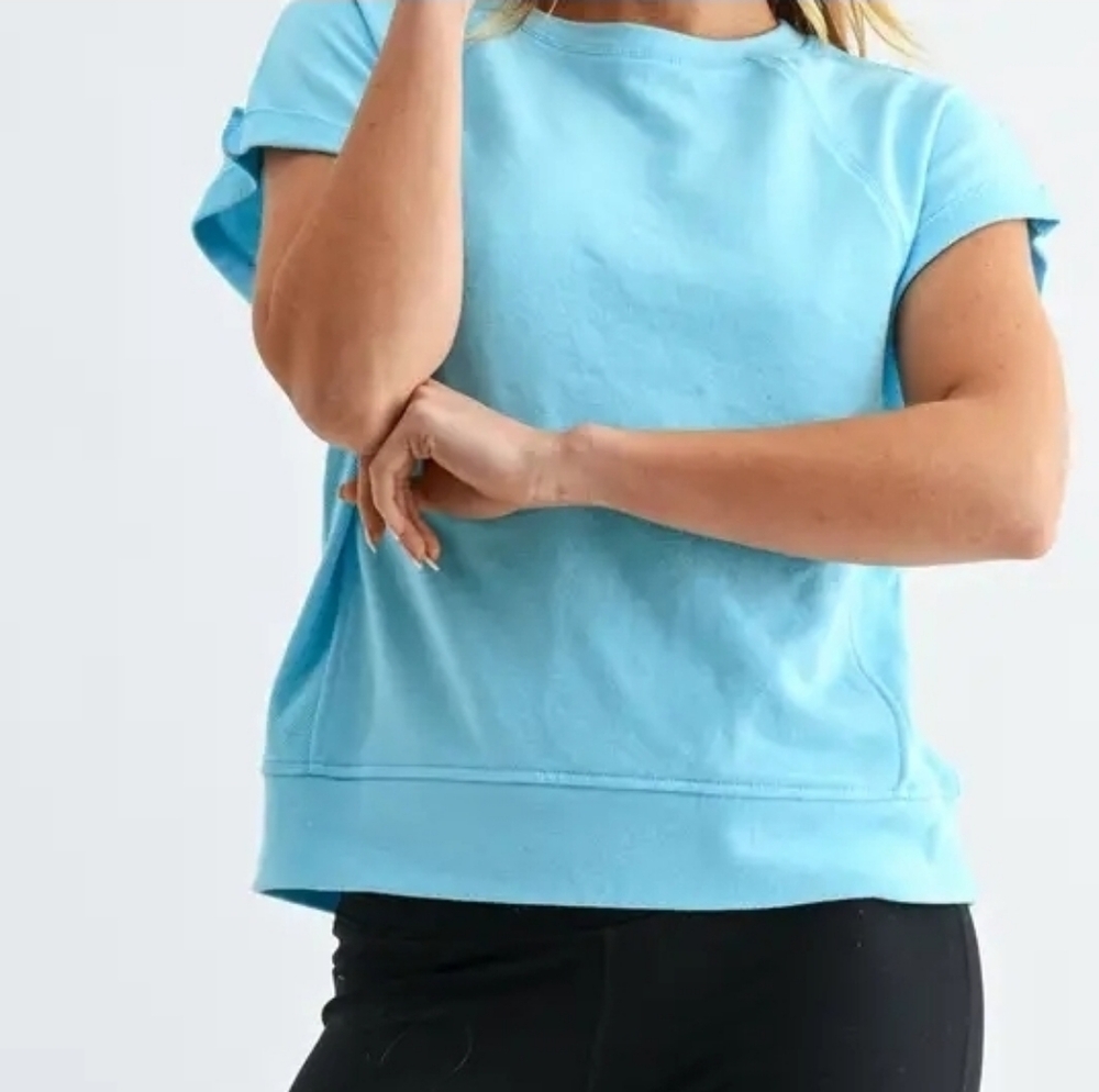 Offset French Terry Cap Sleeve Top - Picture 3 of 3